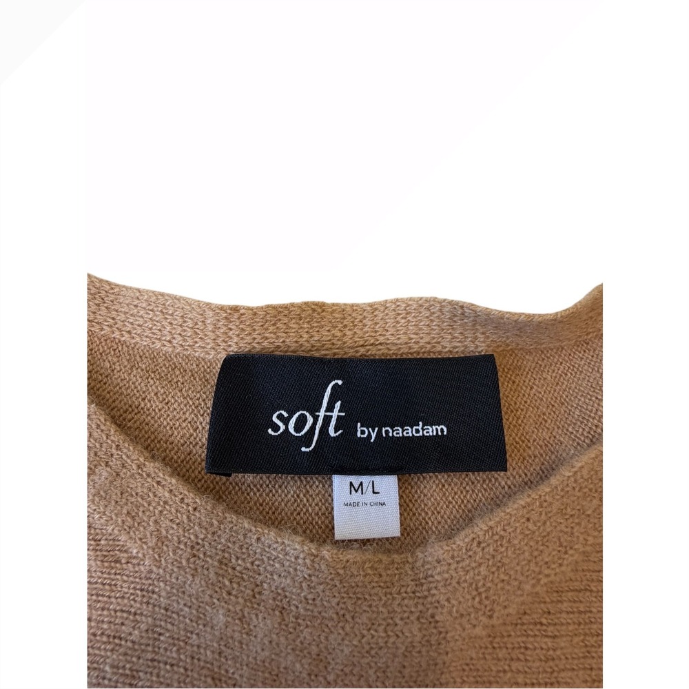 Soft by Naadam Camel & Berry Red Ombre Oversized Poncho Cashmere Sweater, M/L - Picture 7 of 8
